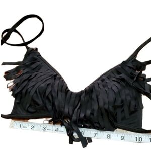 H2OH Swimsuit Bikini Top Womens Size S Black Fringe Triangle